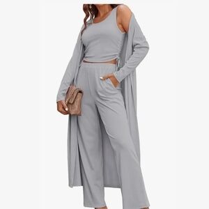3 Piece Set Cardigan, Tank Top And Pants Lounge Set